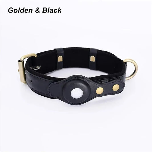 Genuine Leather Dog Collar Heavy Duty Dog Necklace for Iphone Airtag Holder Case Pet GPS Location Tracker Storage Accessories