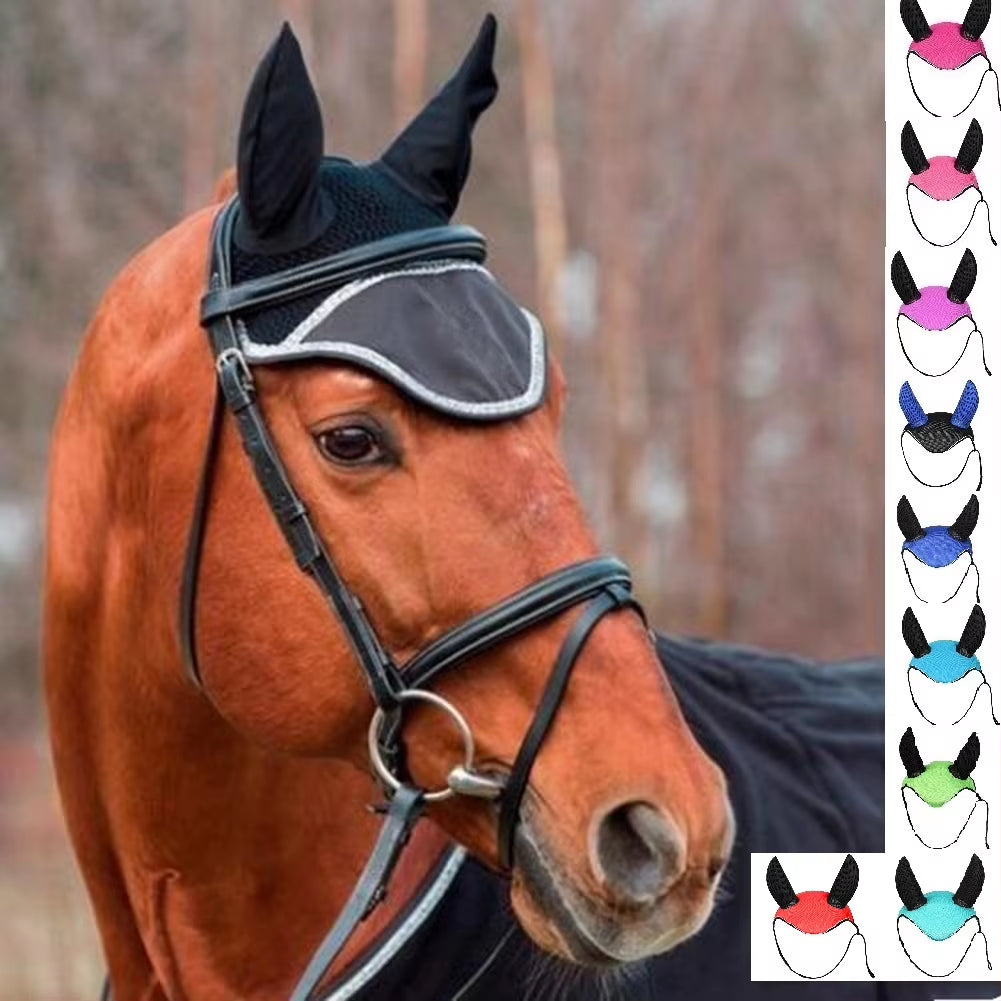 Horse Riding Breathable Meshed Horse Ear Cover Equestrian Horse Equipment Fly Mask Bonnet Net Ear Maks Protector