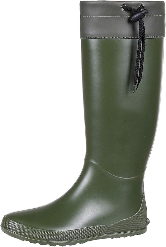 Packable Tall Rain Boots for Women Waterproof Rubber Garden Boots Ultra Lightweight Flat Wellies Mud Boots- NOT for WIDE CALF