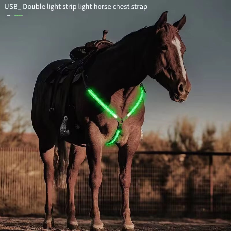 Horse Equipment Breastplate Nylon LED Night Flashing Light Bar Harness Outdoor Sports USB Charge Riding Decorations Belt